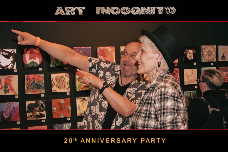 Guests browsing anonymous artworks at Art Incognito 2025